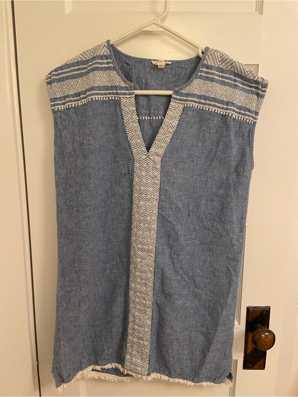 Soft Joie Natali Embroidered Mini Dress Chambray Blue & White Cotton & Linen SM
